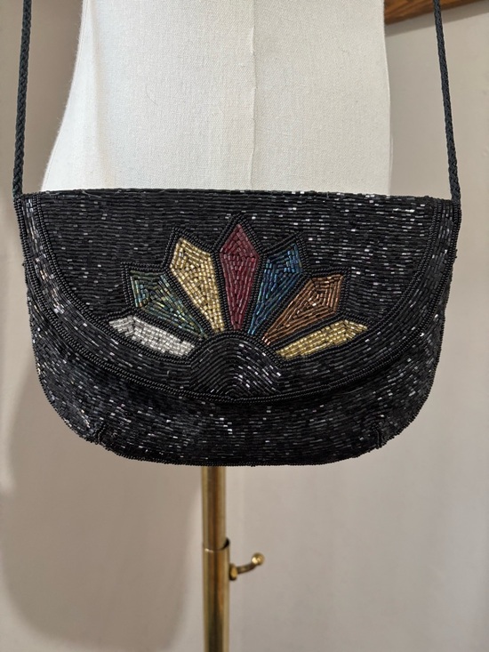 Handbags - 2 Vintage Beaded Tapestry Casino Evening Crossbody Shoulder purse Bags Black